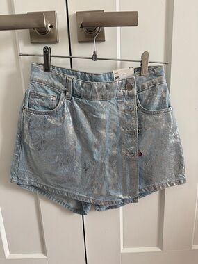 NWT Zara Foil Denim Skort - Size XS
